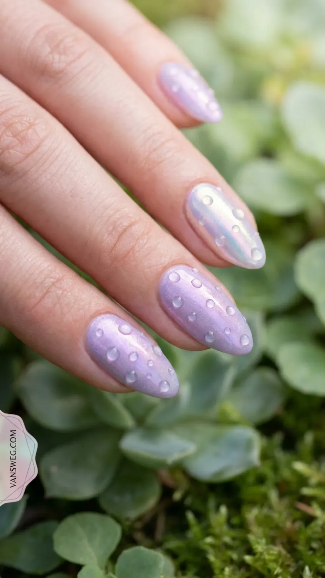 pastel opalescent chrome nails with 3D clear dewdrop art by VANSWEG.COM