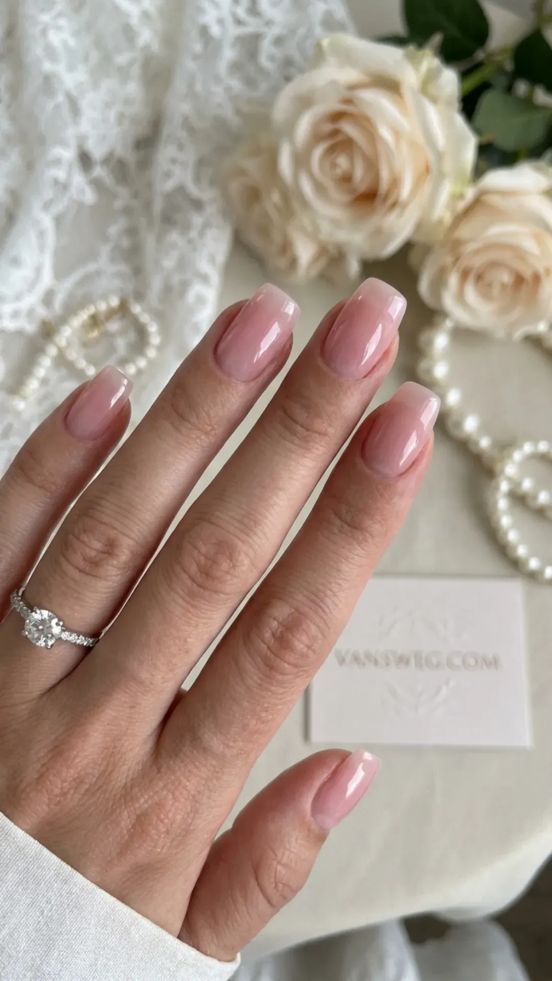 elegant blushing bride milky pink soap nails wedding manicure by VANSWEG.COM