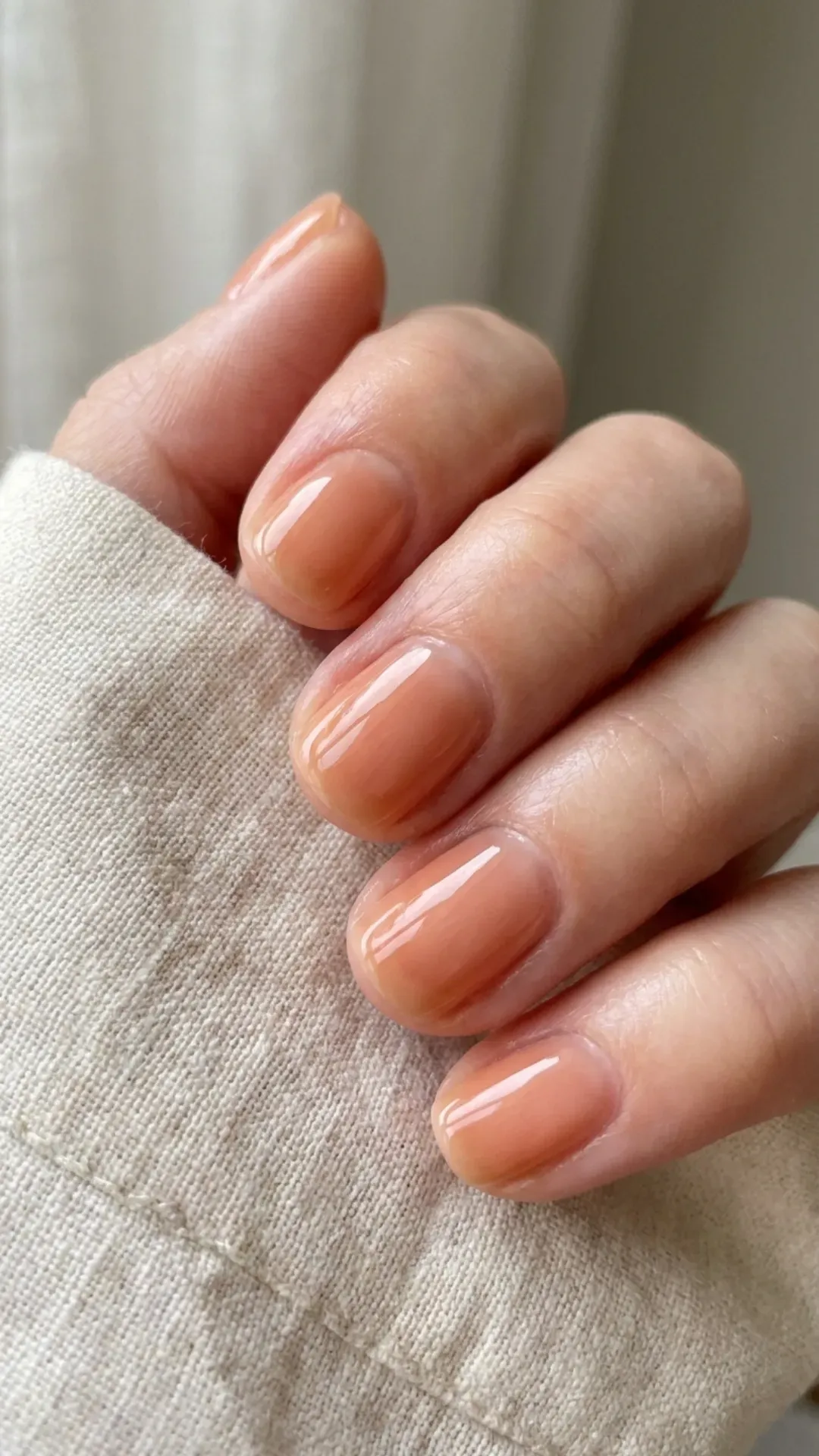  warm sheer peach syrup korean glass nails everyday manicure by VANSWEG.COM