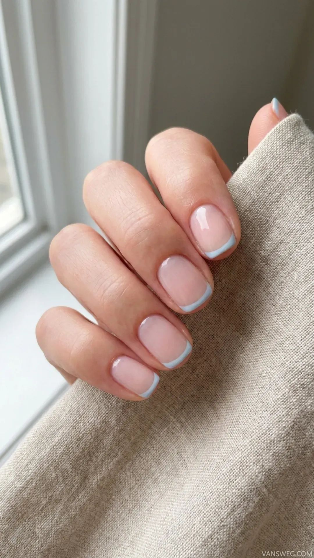 crisp baby blue micro-french minimalist nails by VANSWEG.COM