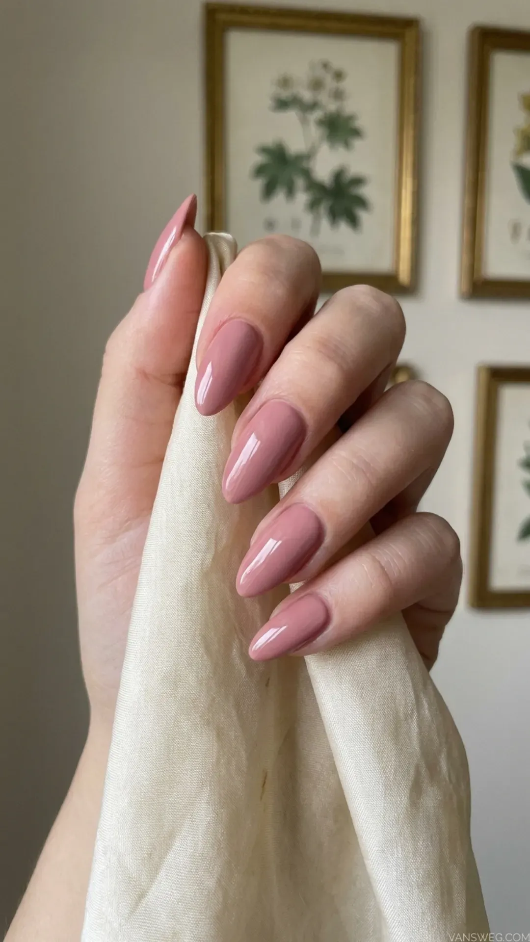 muted sophisticated dusty rose pink almond nail polish by VANSWEG.COM