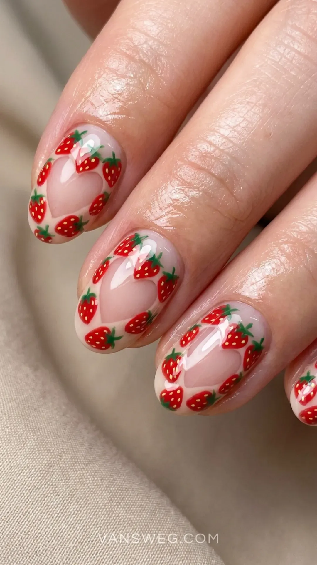 negative space heart cutouts inside painted red strawberries by VANSWEG.COM