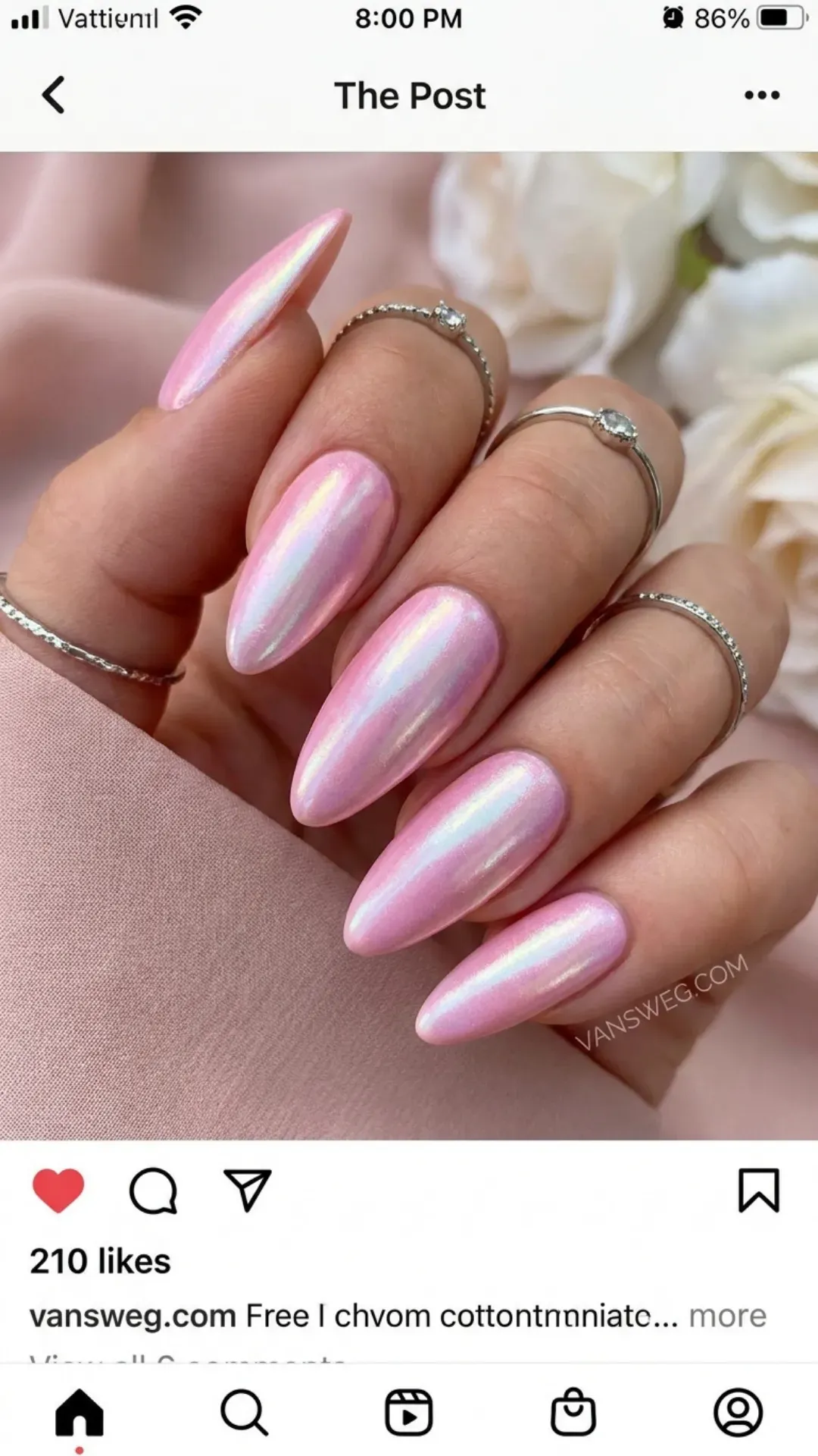 sweet cotton candy pastel pink opalescent pearl chrome nails by VANSWEG.COM