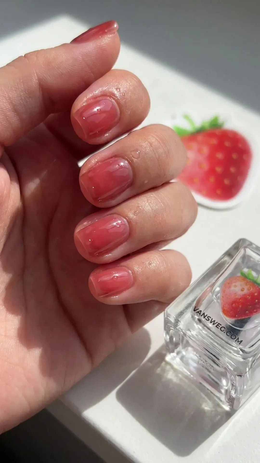 sheer strawberry water red jelly soap nails by VANSWEG.COM