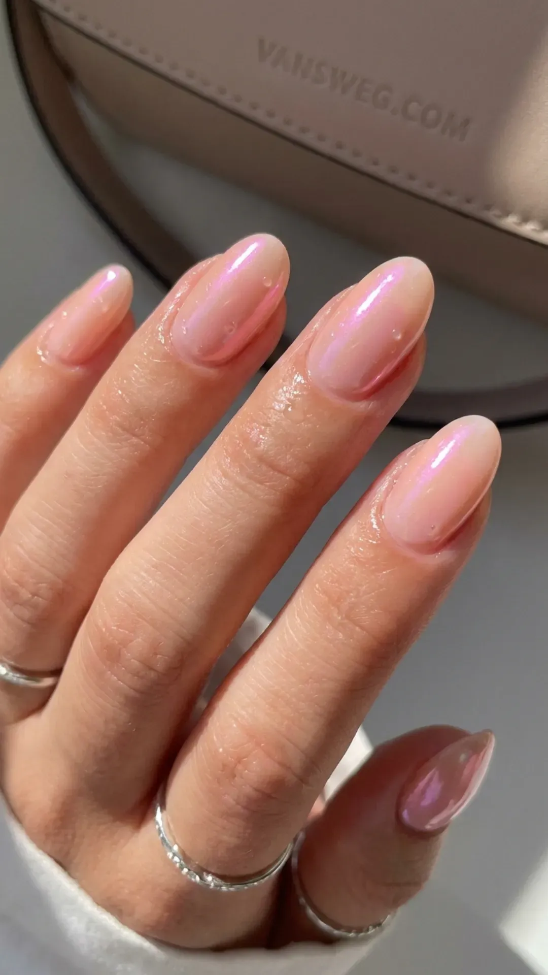 glossy glazed peach opalescent pastel chrome nails by VANSWEG.COM