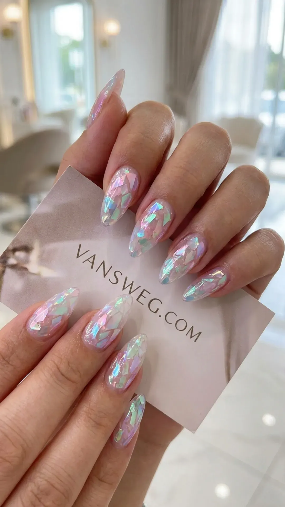 iridescent shattered aurora korean glass nails holographic manicure by VANSWEG.COM