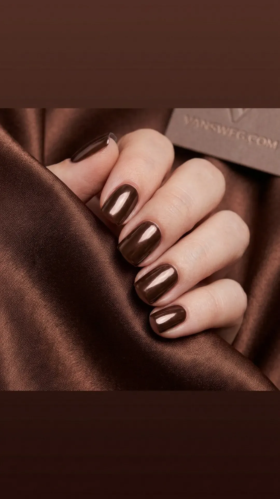 short square chocolate chrome nails dark brown glaze by VANSWEG.COM