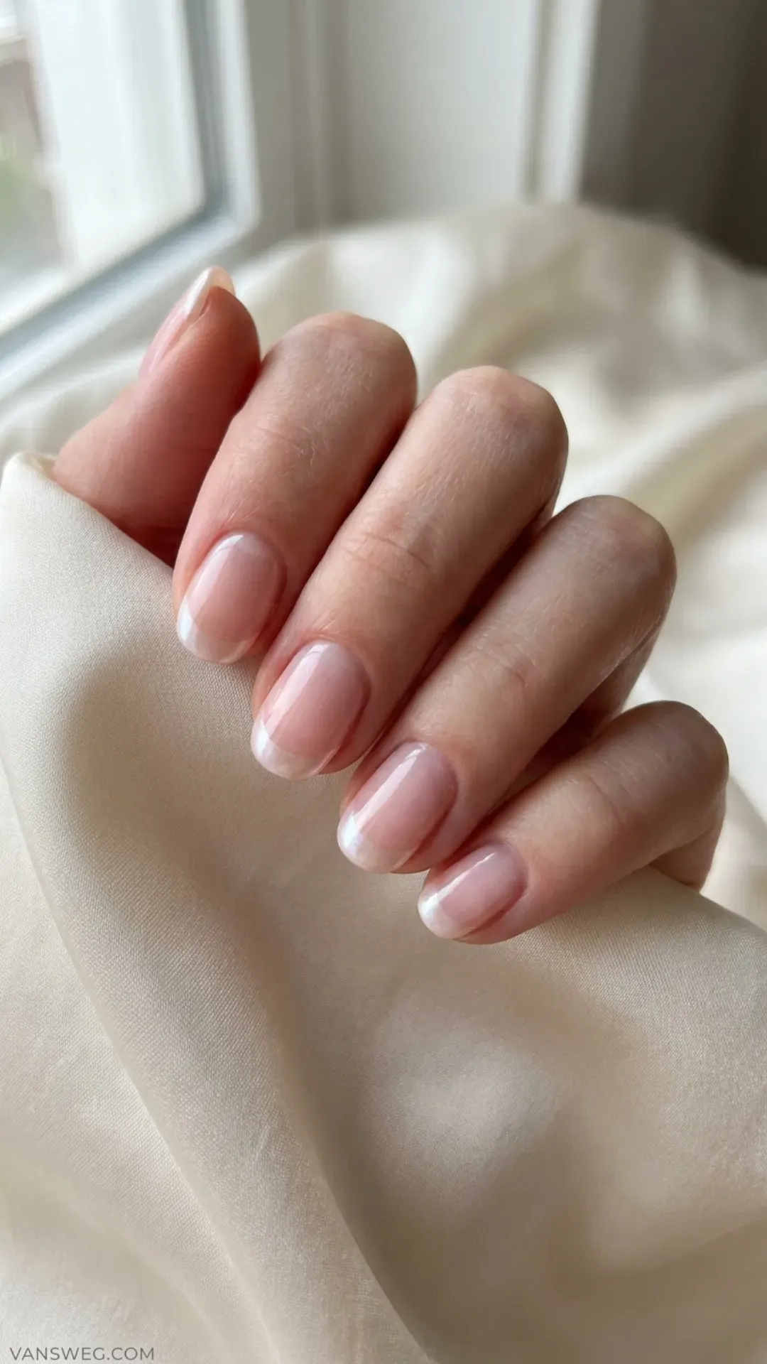  luminous pearl glazed micro-french tip nail art by VANSWEG.COM