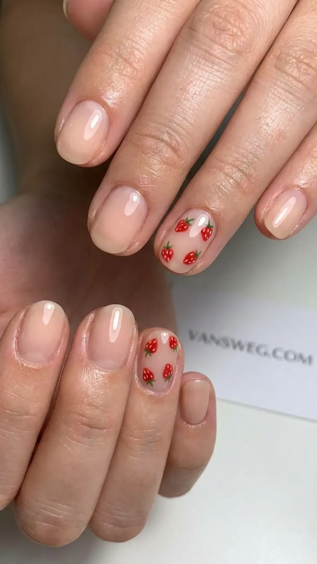  minimalist bare nails with sporadic painted strawberries by VANSWEG.COM
