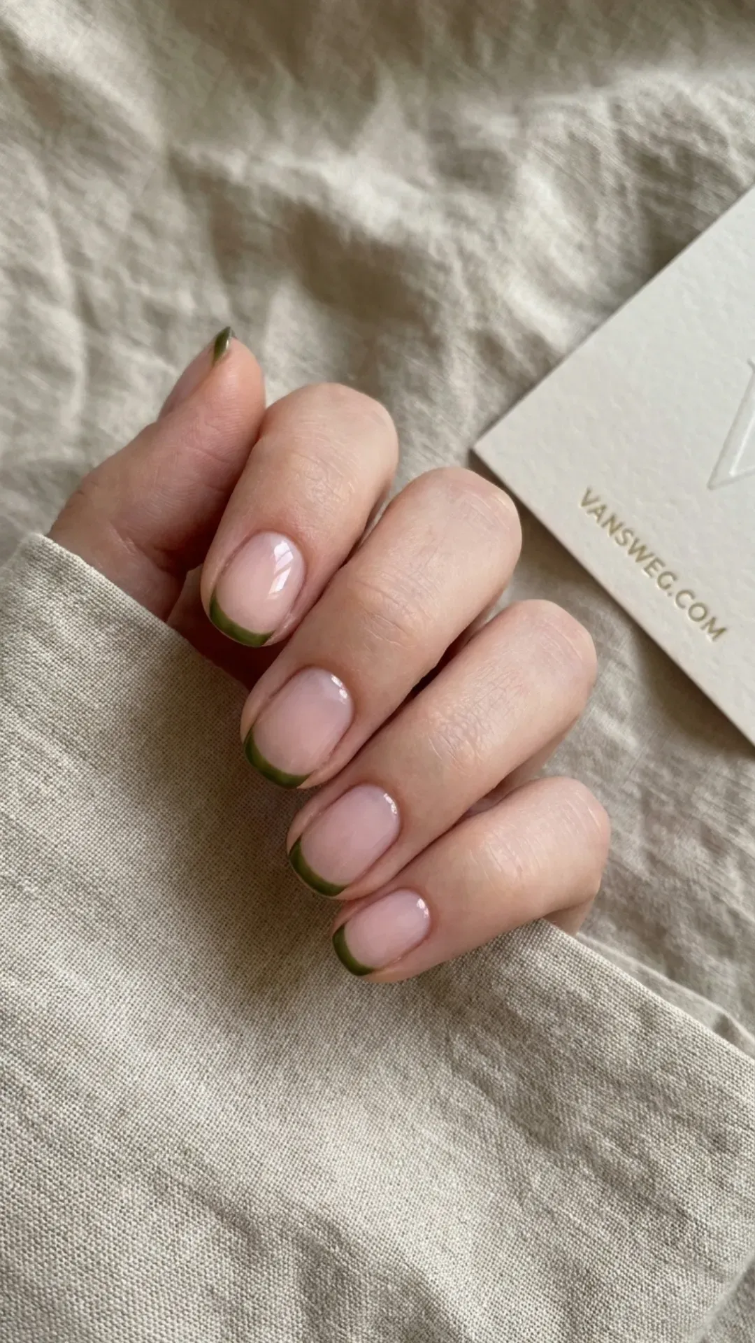 sophisticated deep olive green micro-french manicure by VANSWEG.COM