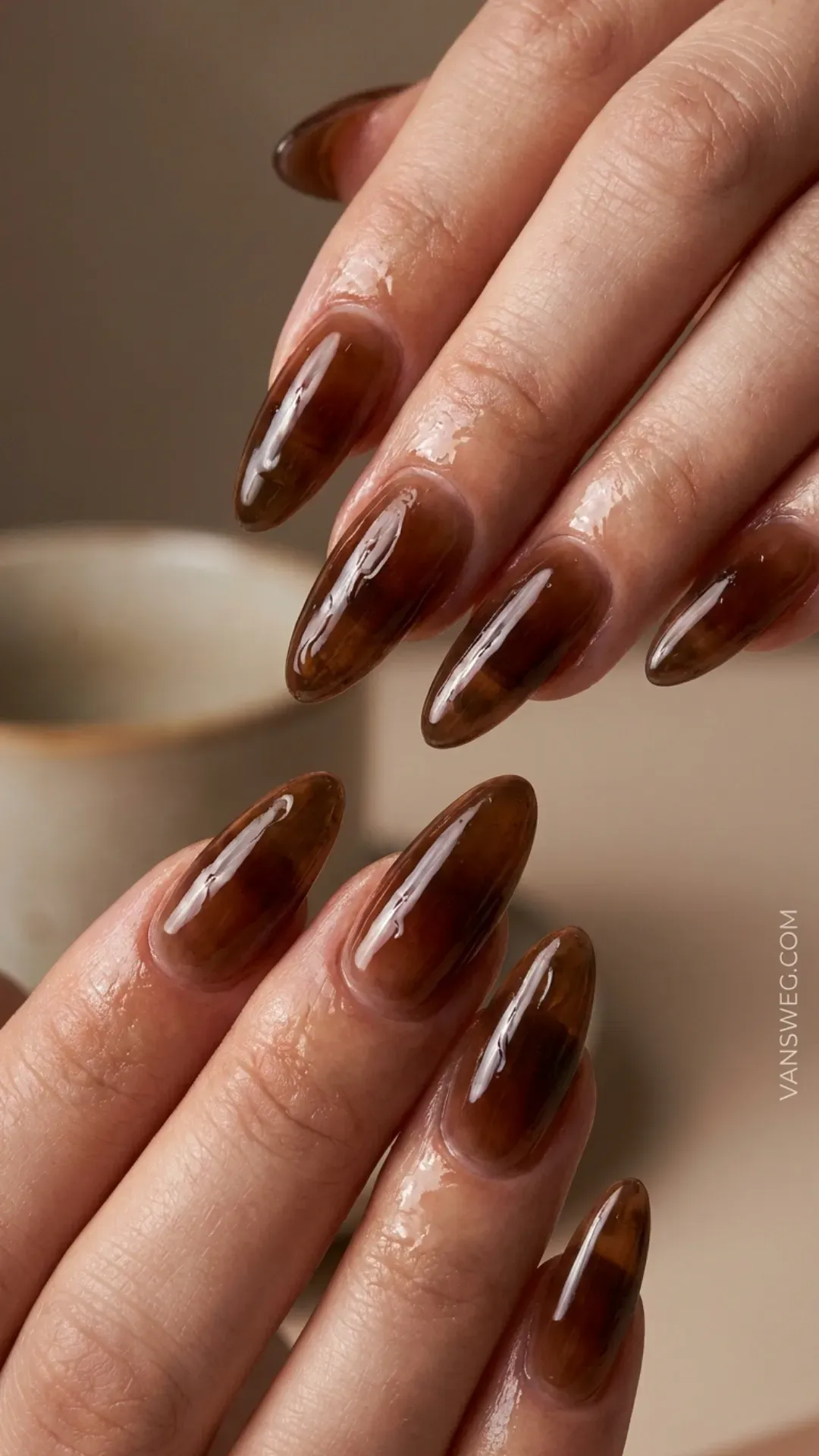 high shine espresso syrup nails translucent gradient by VANSWEG.COM