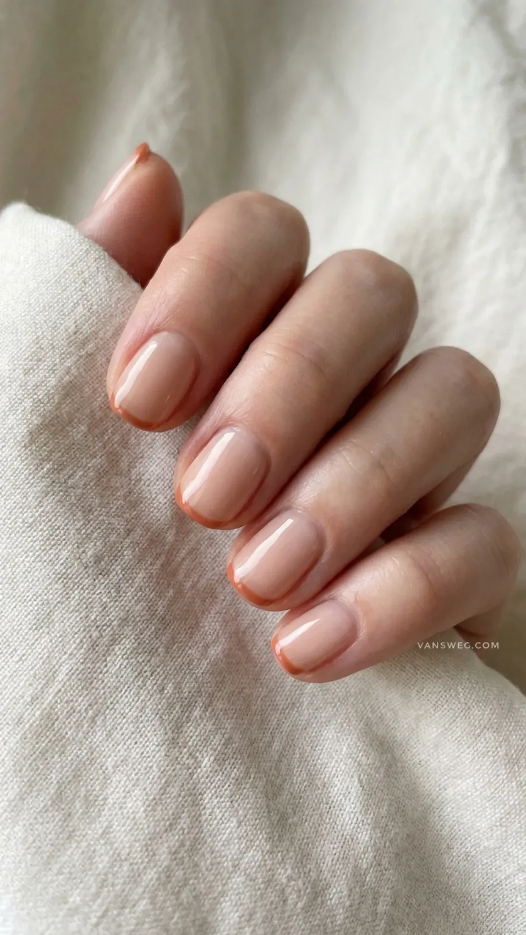 warm muted terracotta micro-french manicure by VANSWEG.COM