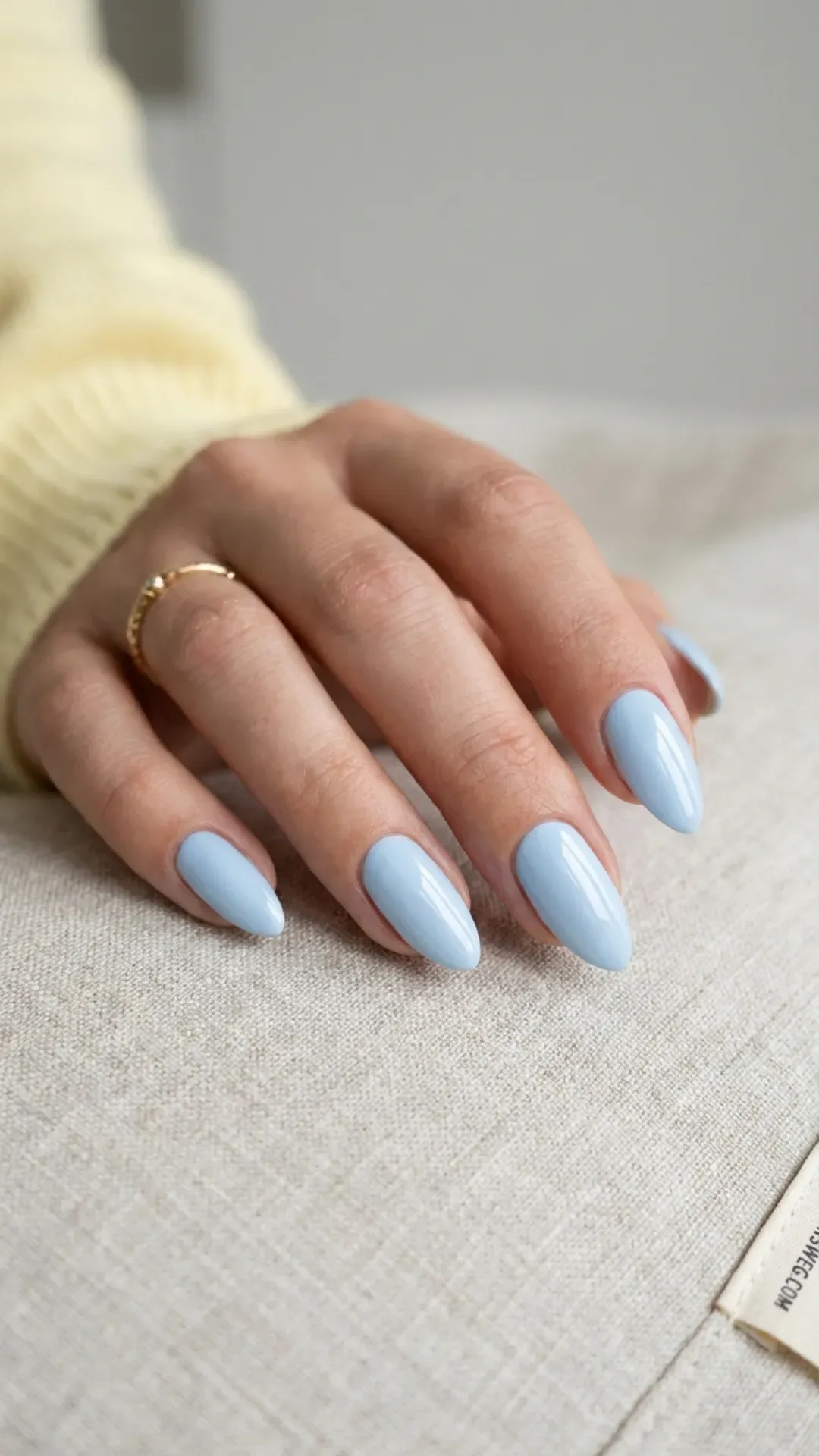 cool crisp pastel soft baby blue almond nail polish by VANSWEG.COM