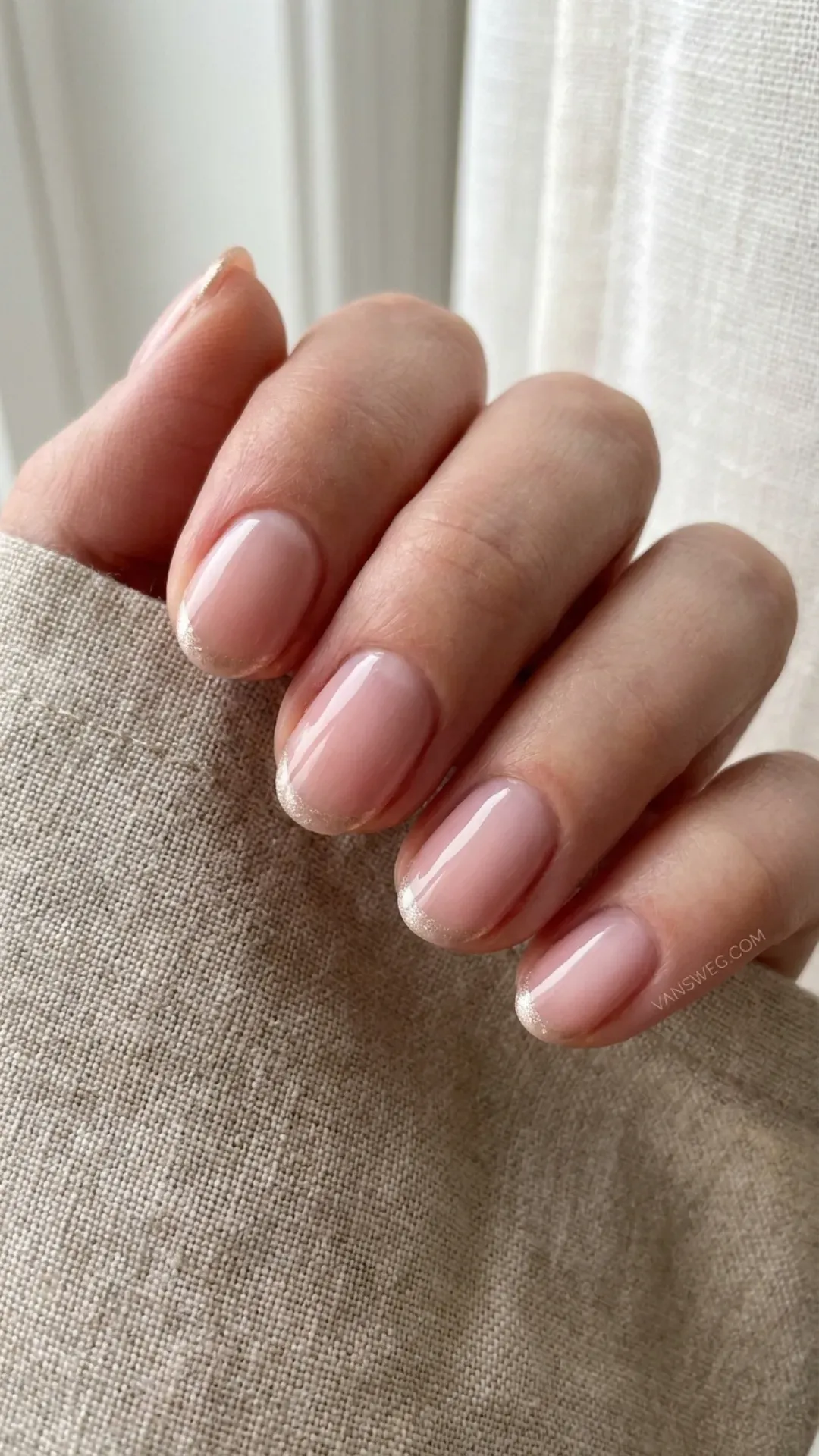 elegant champagne shimmer micro-french tip nails by VANSWEG.COM