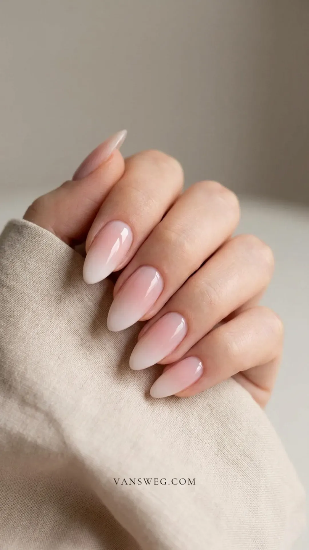 elegant seamless ombre baby boomer french fade almond nails by VANSWEG.COM