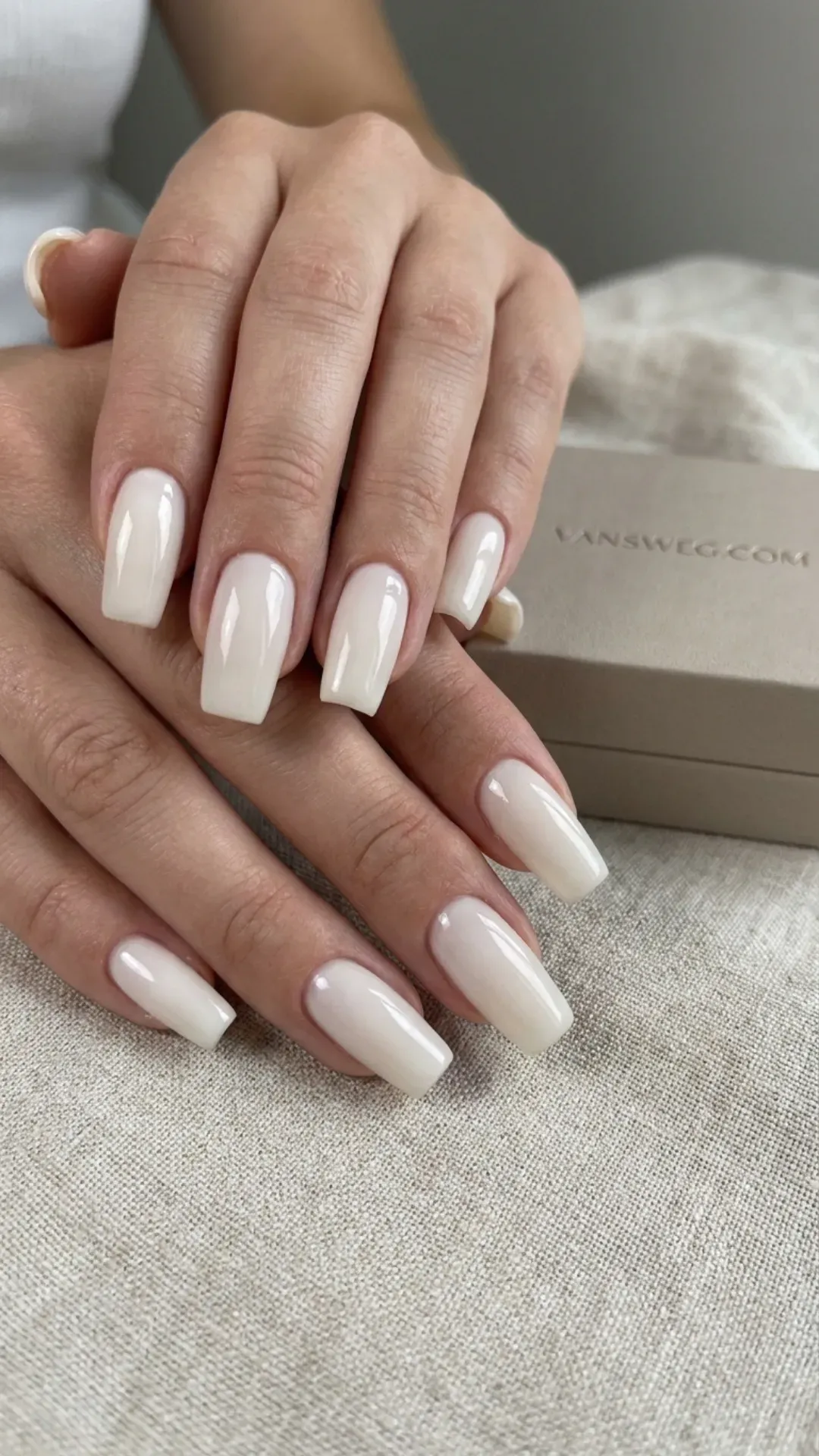 creamy translucent milky white korean glass nails chic manicure by VANSWEG.COM