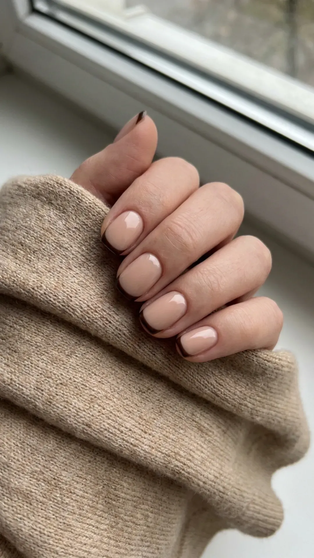 dark espresso brown micro-french manicure for short nails by VANSWEG.COM