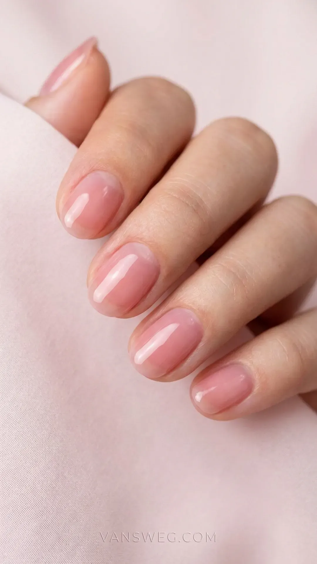  sheer blushing pink syrup korean glass nails jelly manicure by VANSWEG.COM