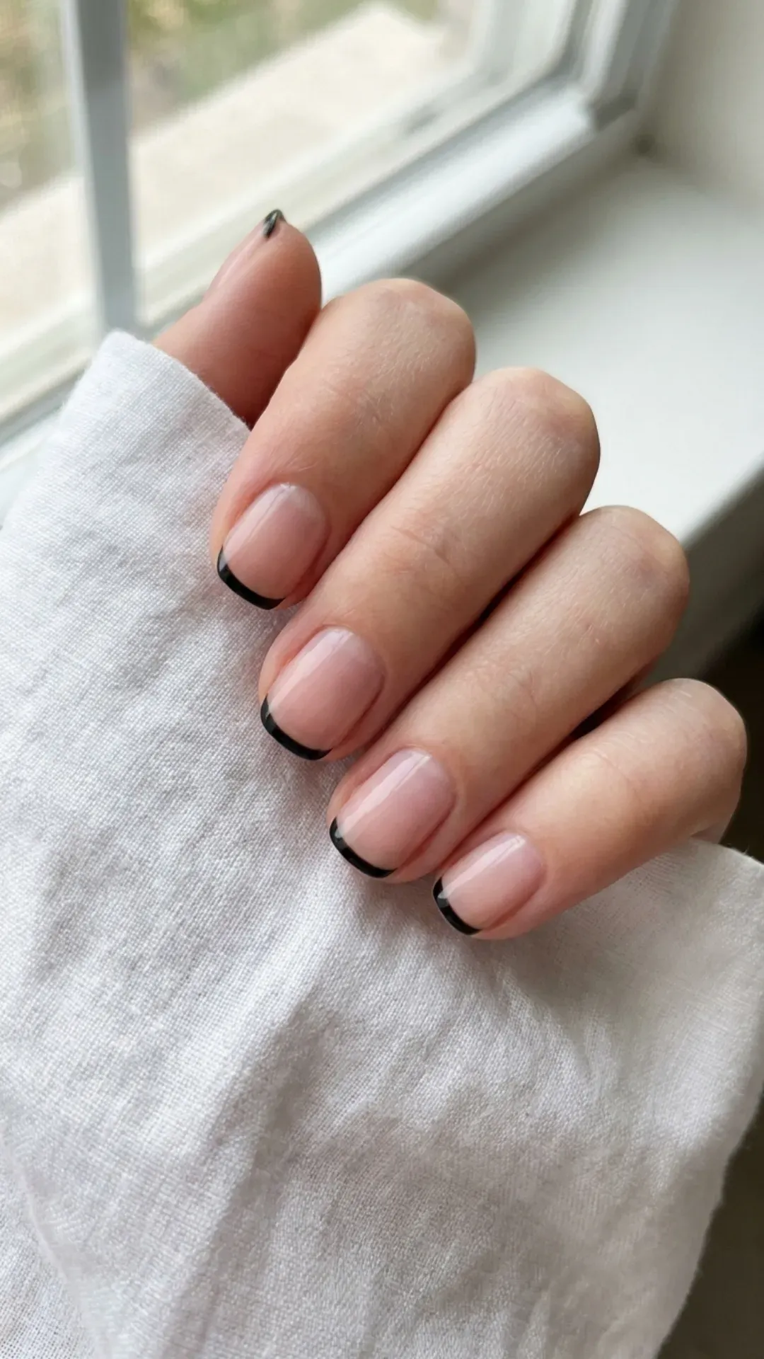 chic jet black micro-french manicure minimal nail art by VANSWEG.COM