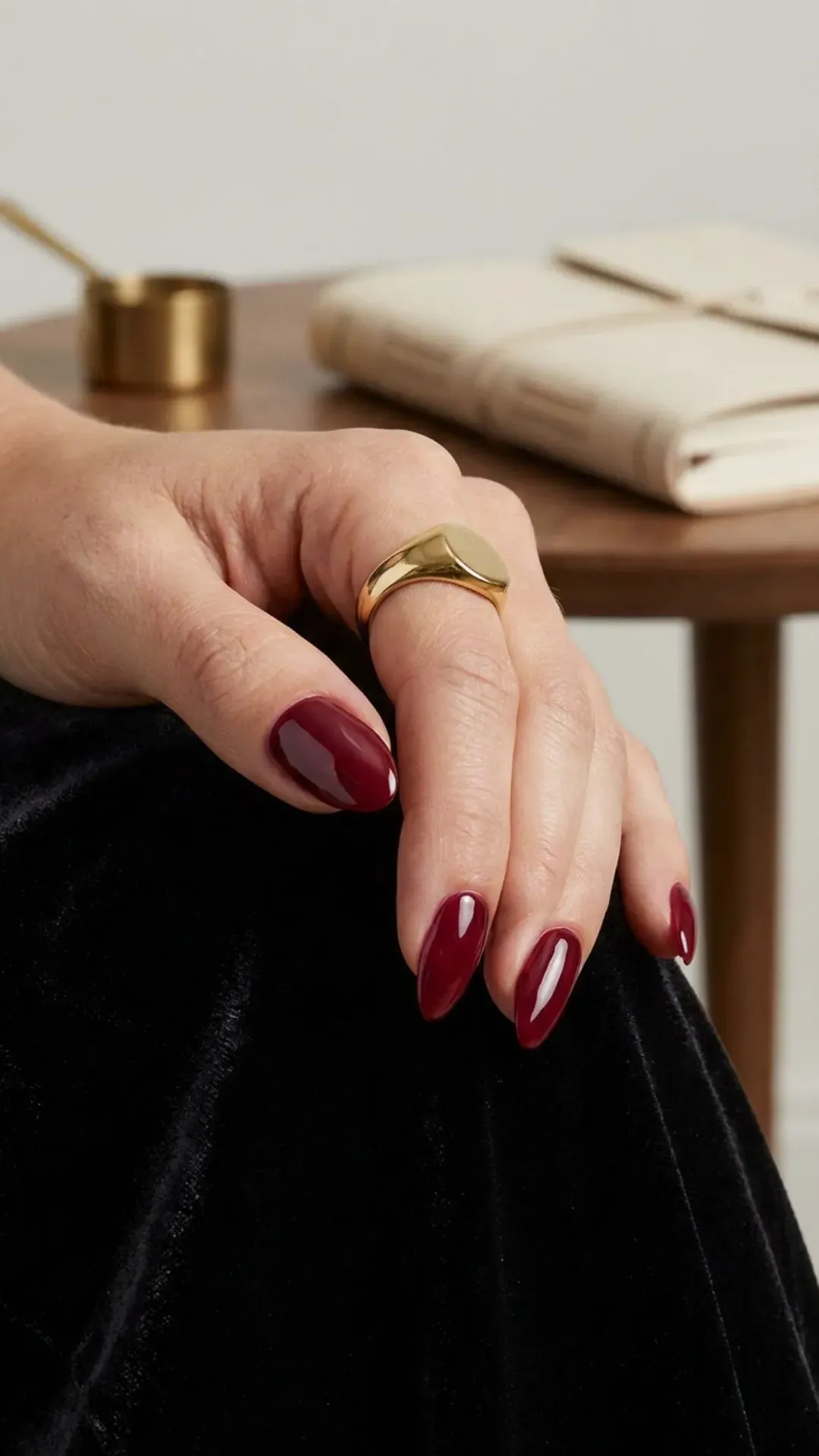 classic cool toned old money red almond nail polish by VANSWEG.COM