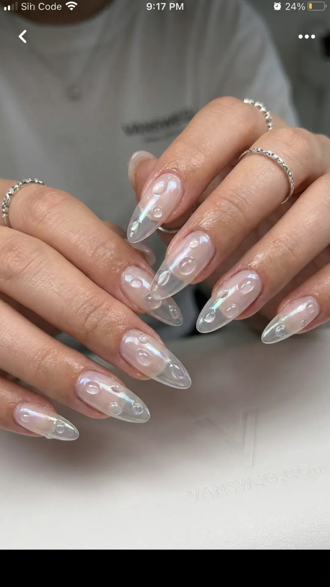  clear 3D water droplet korean glass nails modern manicure by VANSWEG.COM