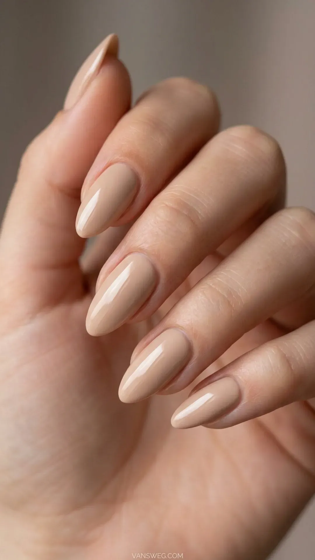  creamy opaque barely-there nude almond nail color by VANSWEG.COM