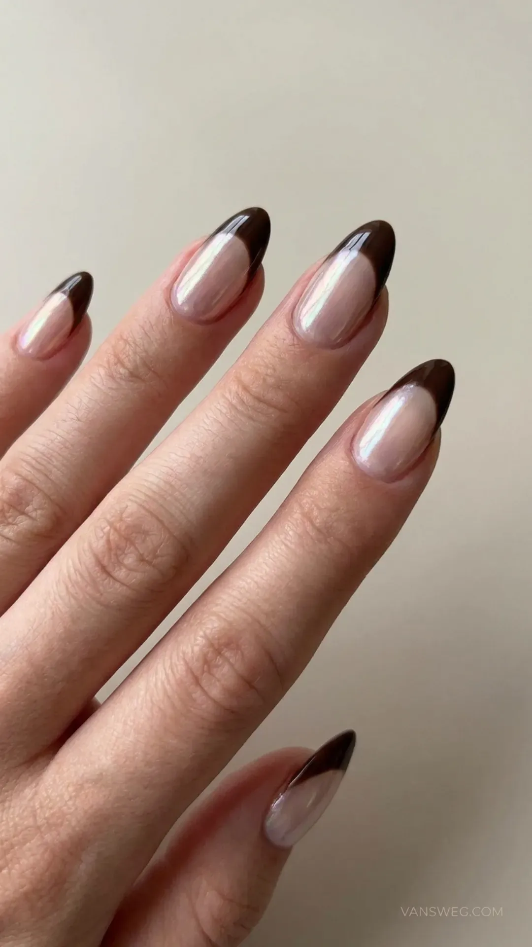 espresso french tip glazed nails modern manicure by VANSWEG.COM