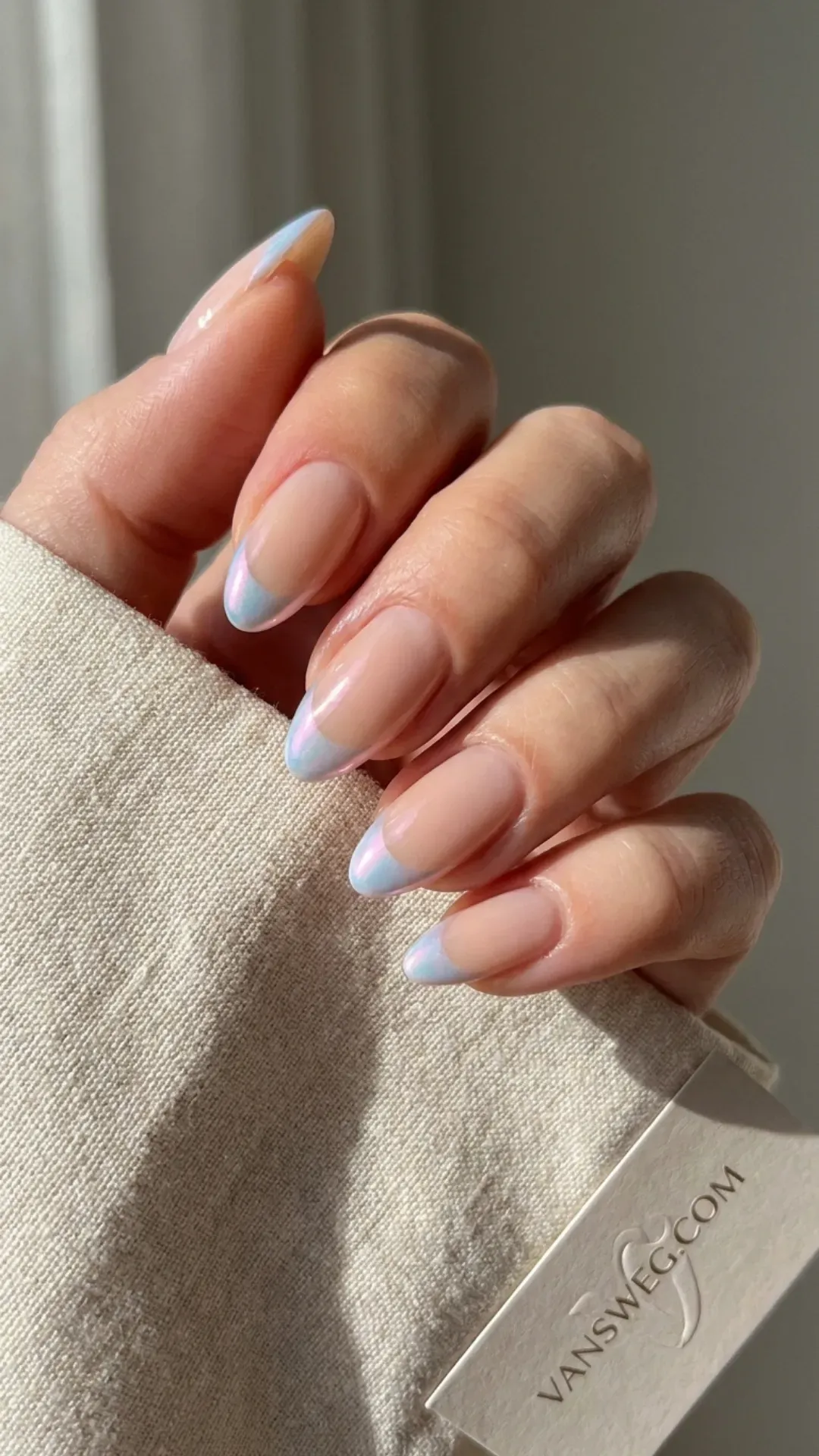 chic opalescent pastel chrome pearl french tip nails by VANSWEG.COM
