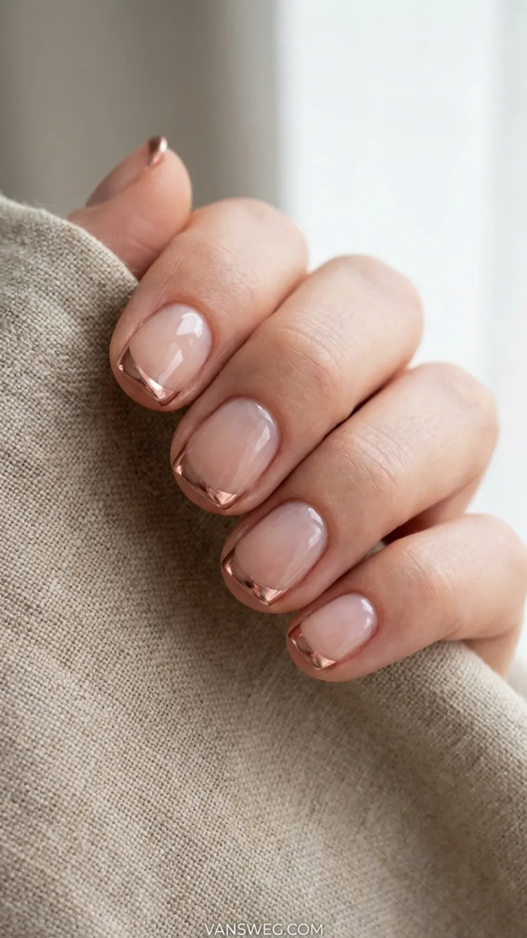 elegant rose gold chrome micro-french manicure by VANSWEG.COM