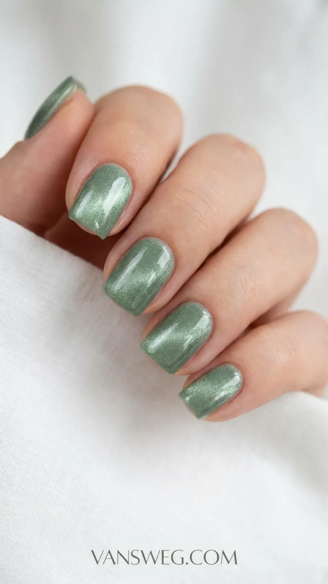 trendy short square sage green velvet magnetic cat-eye nails by VANSWEG.COM