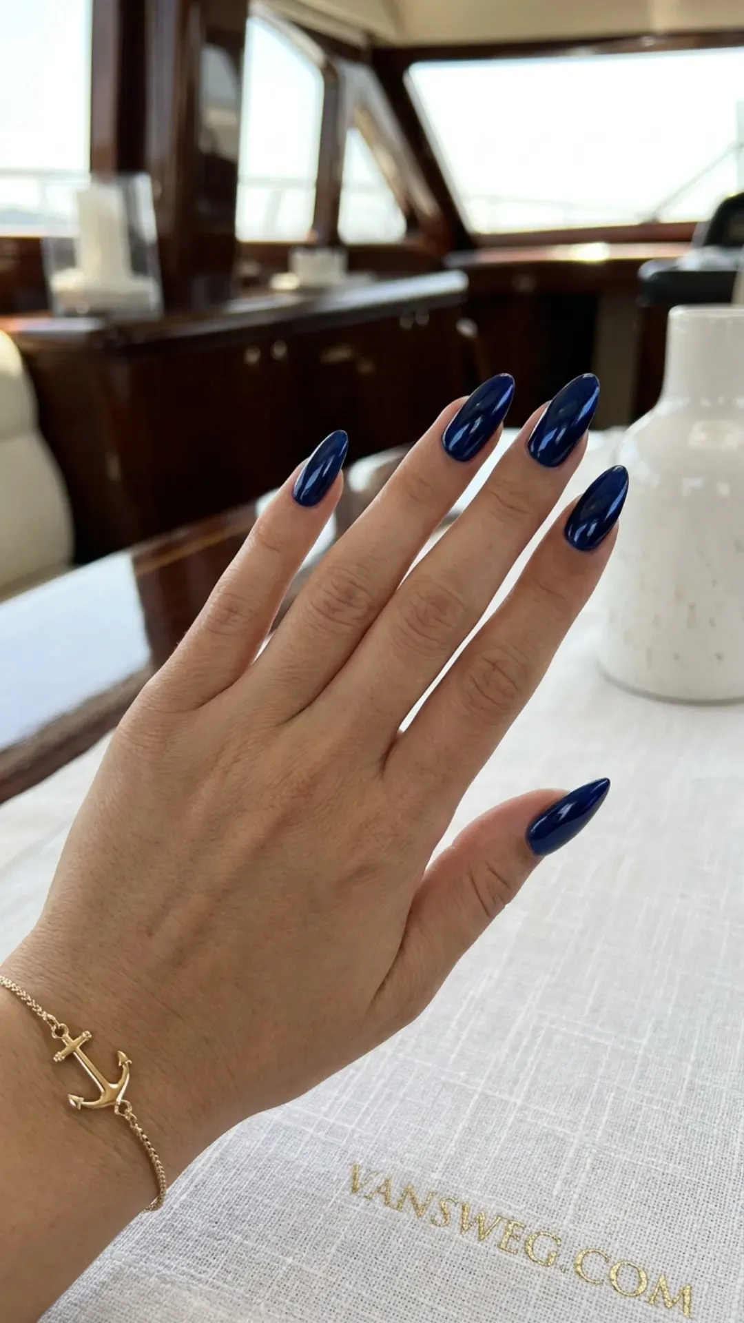 rich dark coastal navy blue almond nail polish by VANSWEG.COM