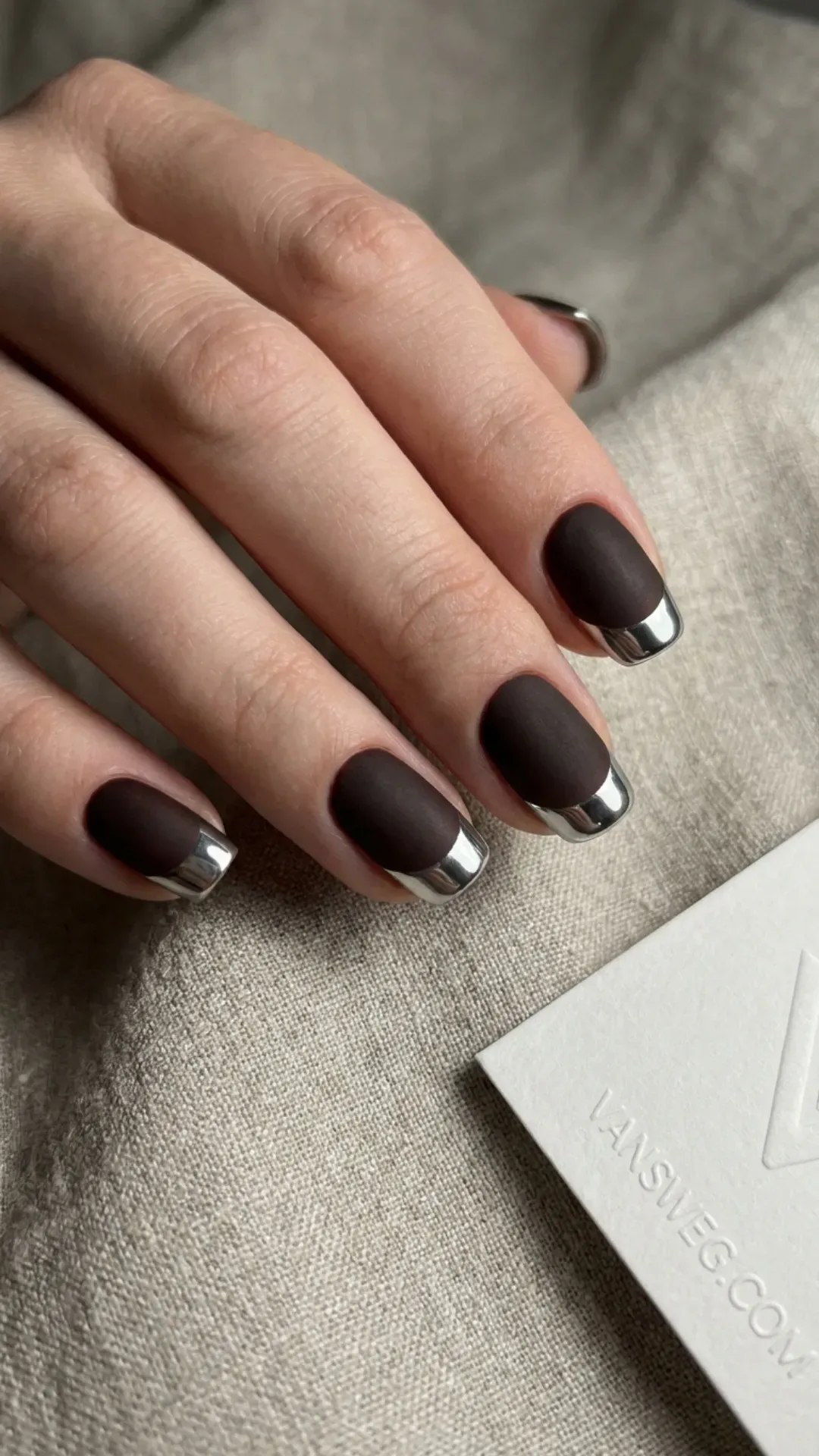 matte espresso nails with glossy glazed tips by VANSWEG.COM