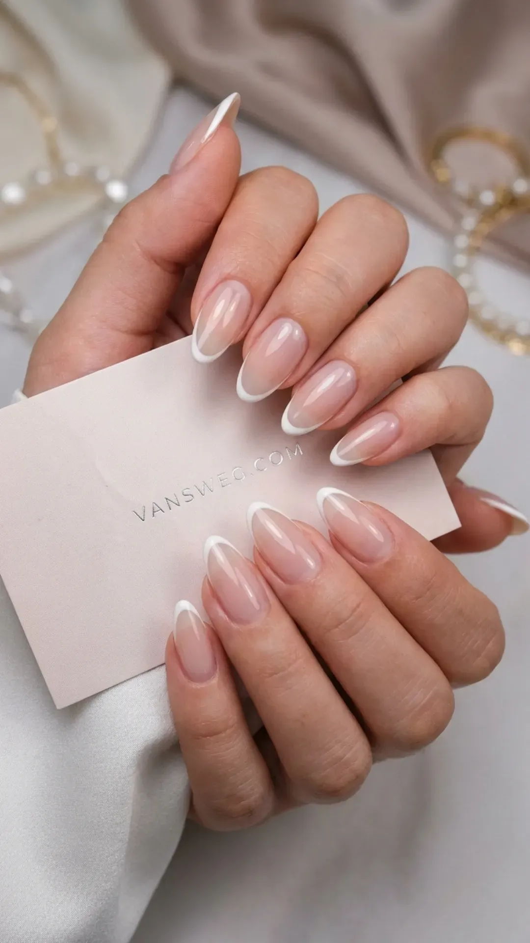 sheer base micro french tip korean glass nails quiet luxury manicure by VANSWEG.COM