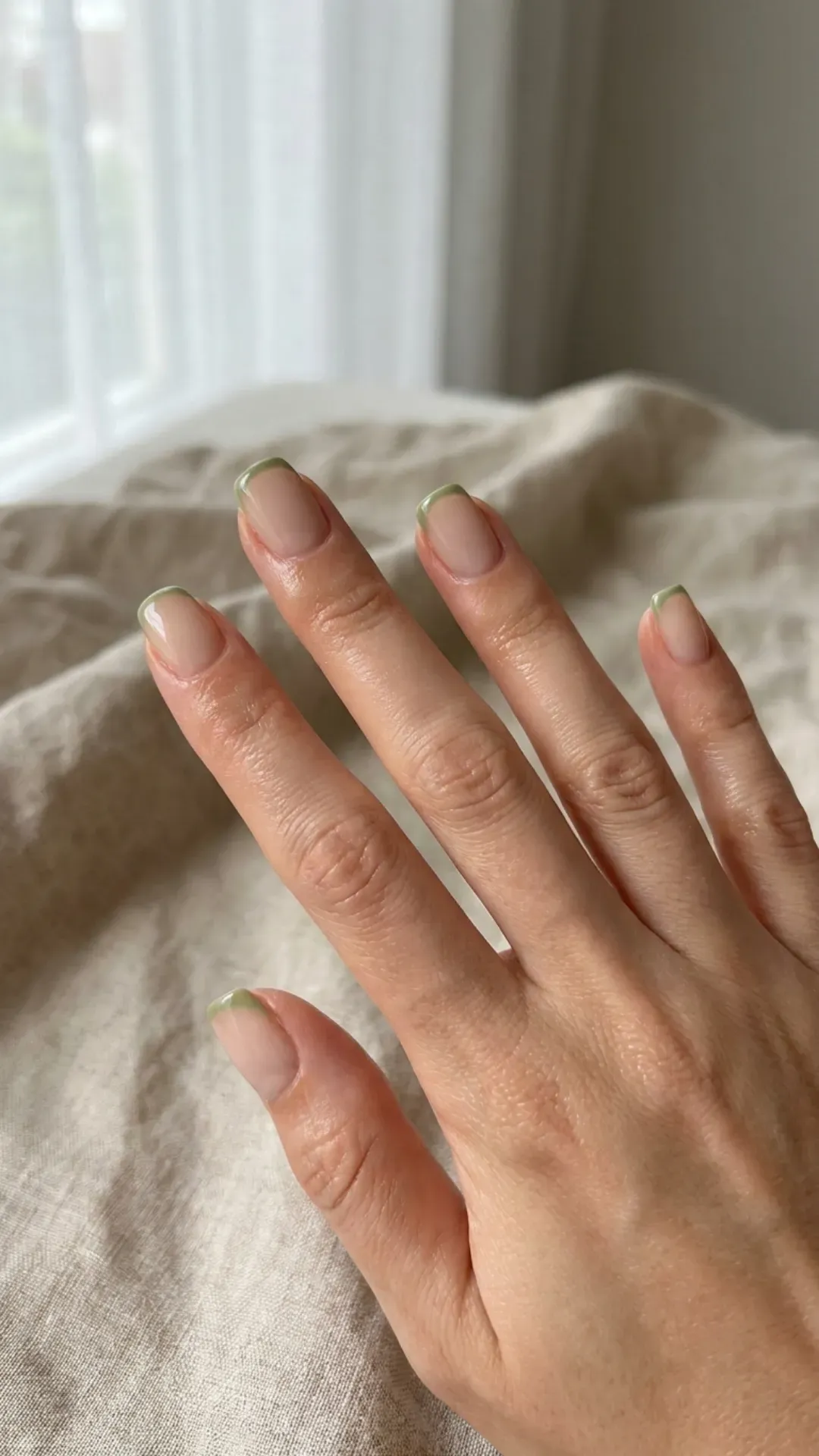  fresh matcha green minimalist micro-french manicure by VANSWEG.COM