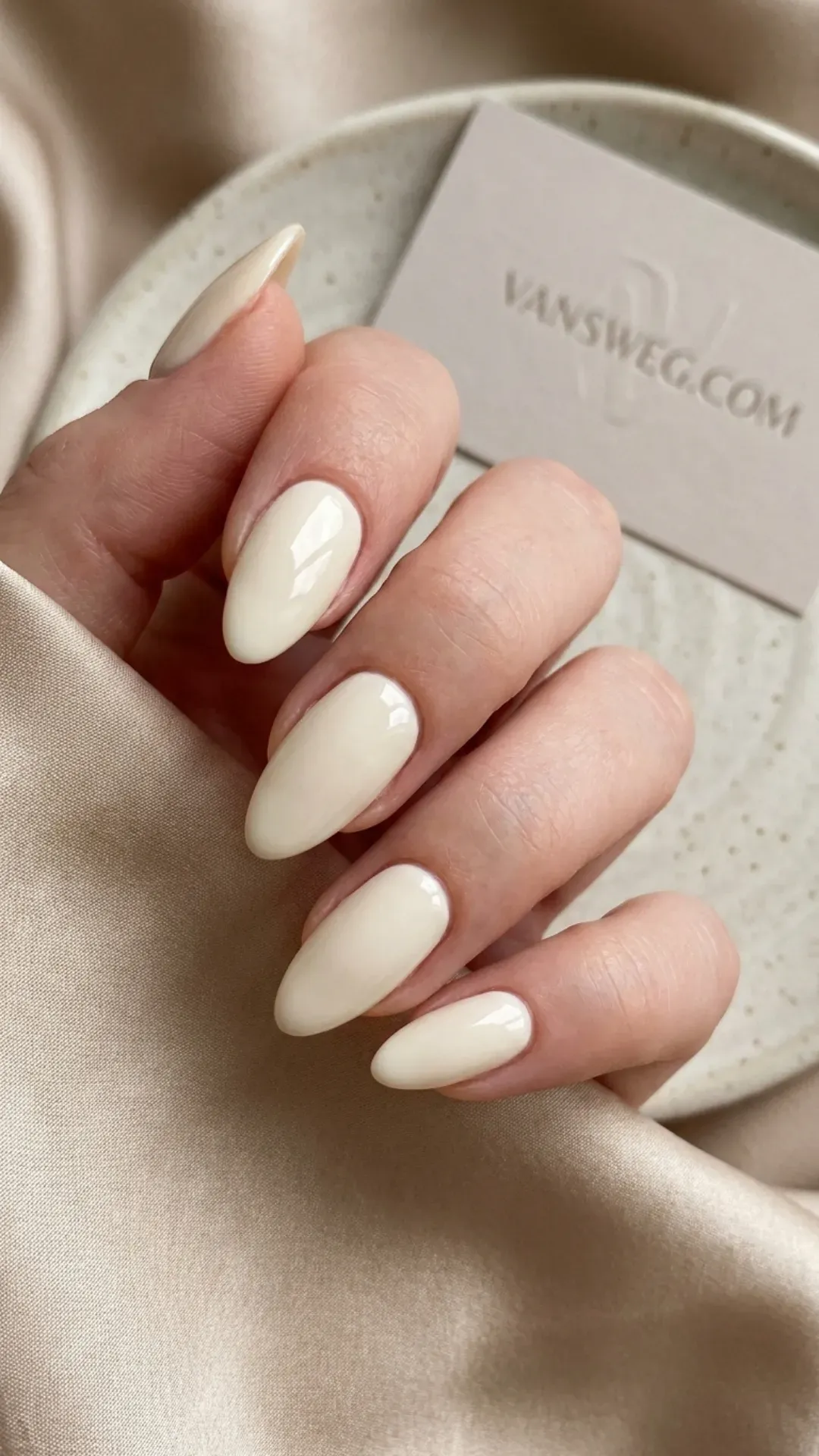 warm off-white creamy vanilla almond nail color by VANSWEG.COM