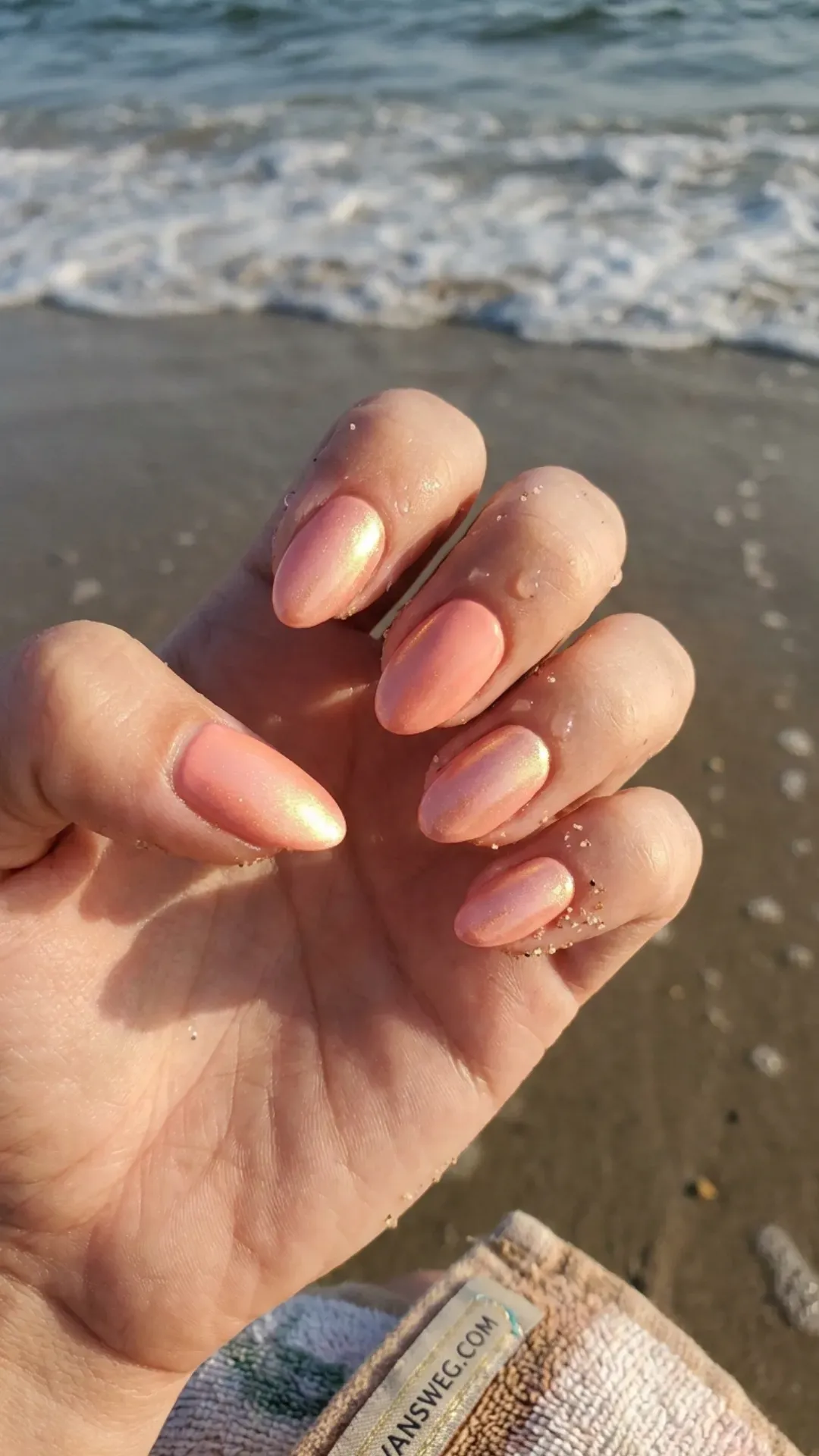 beautiful soft coral pastel opalescent chrome nails by VANSWEG.COM