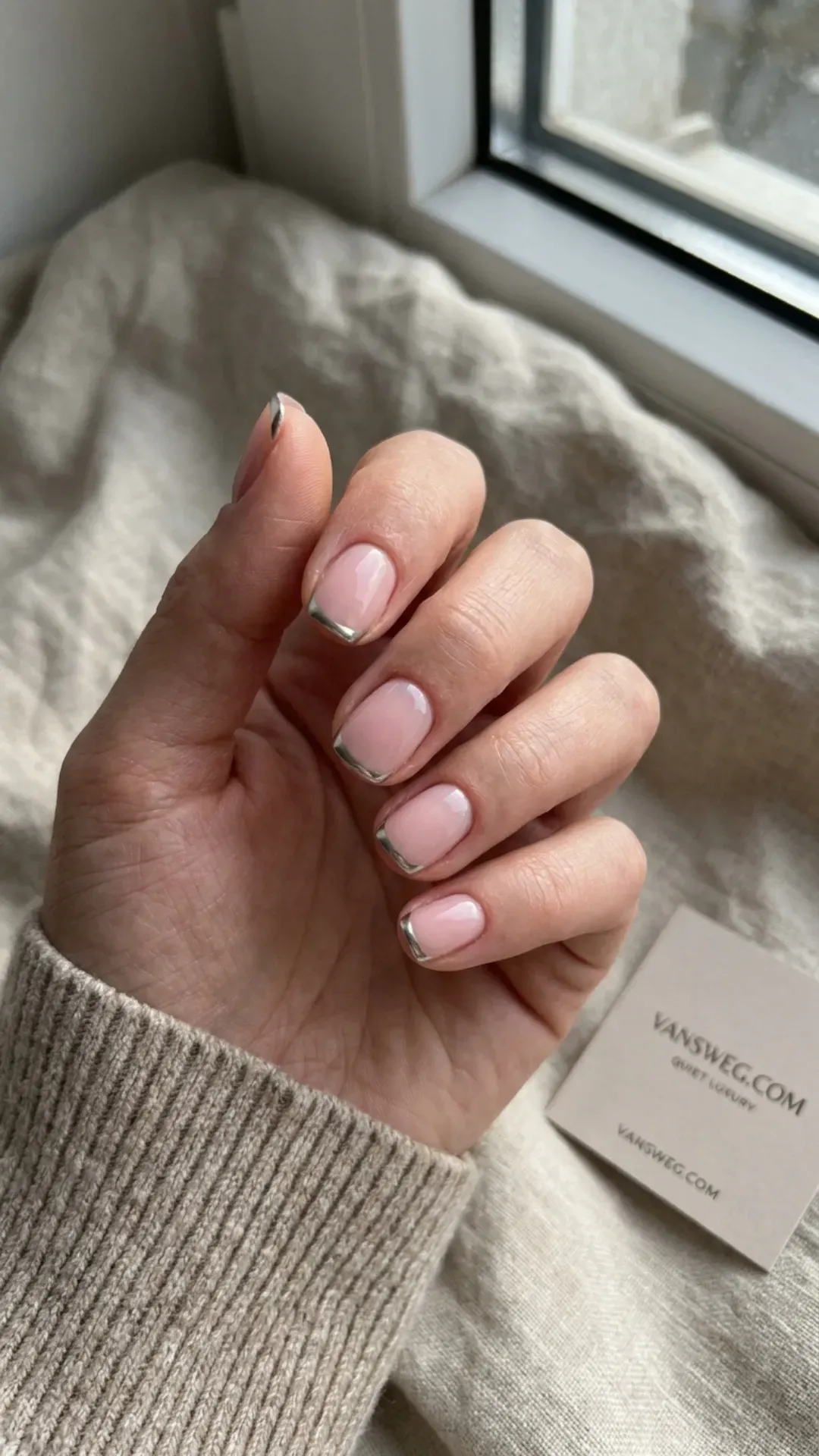  modern silver chrome micro-french tip nails by VANSWEG.COM