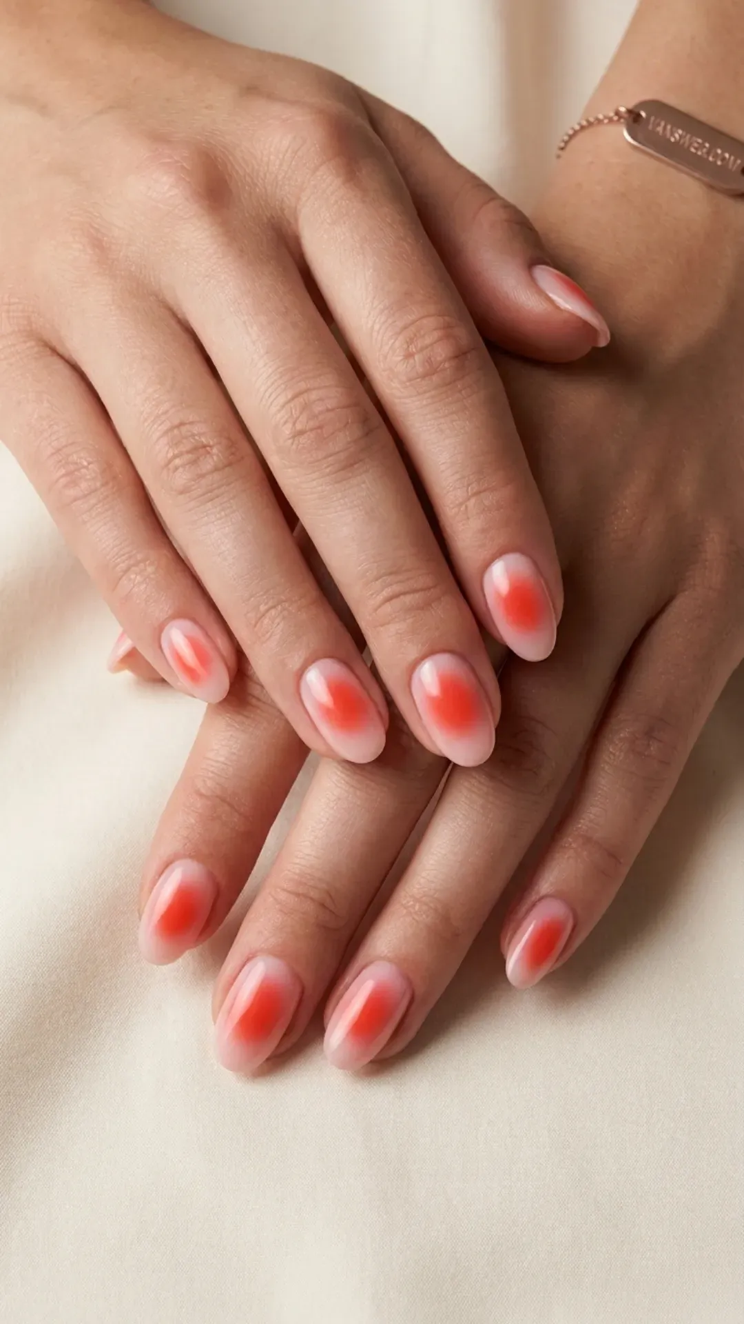 glowing tomato red airbrush aura summer nails by VANSWEG.COM
