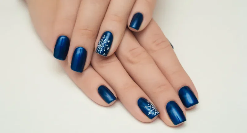 Explore the 21 Best Snowflake Nail Ideas to Try This Winter with a vibrant blue polish and delicate snowflake designs