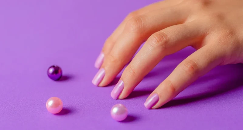 Simple yet elegant purple nails presented on a vibrant purple background, embodying the essence of spring's favorite hue.