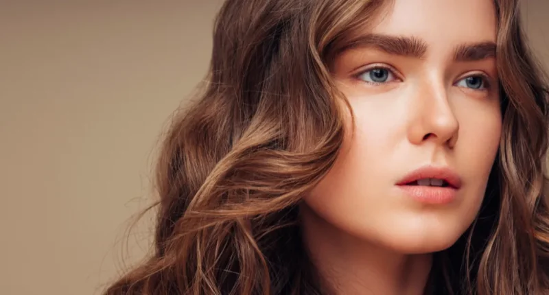 Close-up of a woman with delicate brunette waves, featuring subtle variations in color that give depth and texture to the hair.